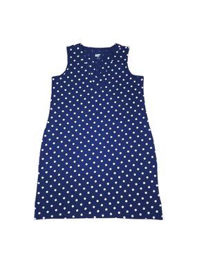 Lands End Womens Polka Dot Sleeveless Cotton Shift Dress Navy White Size M